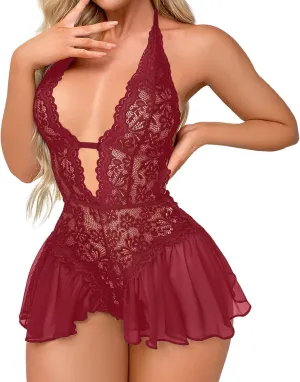 Women's Lingerie Sets Garter Nightwear Slim Babydoll Teddy Suspenders Nightdress with Garter Belts