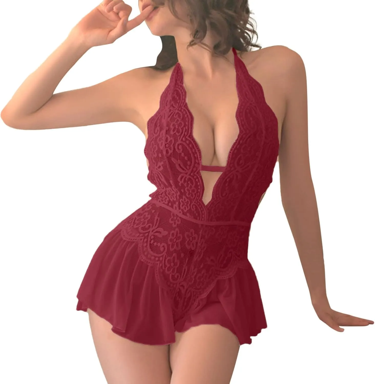 Women's Lingerie Sets Garter Nightwear Slim Babydoll Teddy Suspenders Nightdress with Garter Belts