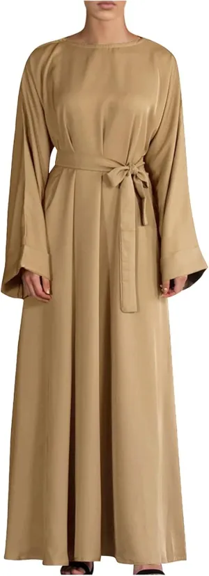 Womens Muslim Long Dress One Piece Long Sleeve Abayas Islamic Prayer Robes Summer Casual Loose Fit Kaftan with Pockets