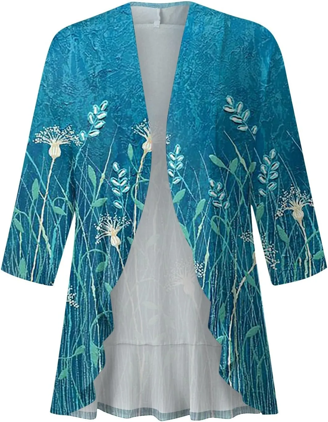 Womens Open Front Cardigan Lightweight Retro Print Cardigans 3/4 Sleeve Blouse Tops Coat Casual Duster Jackets