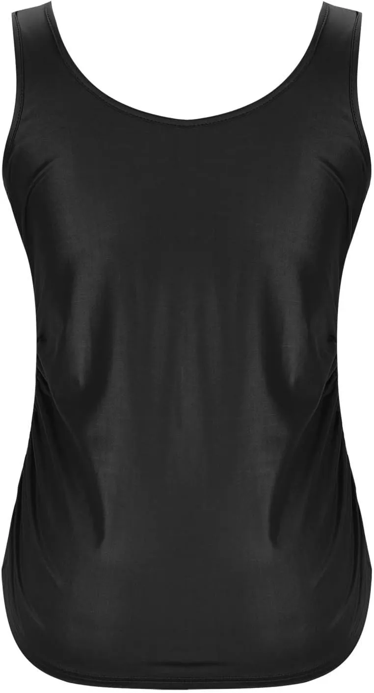 Women's Plus Size Faux Leather Slim Fit Tank Top Round Neck Sleeveless Shirts Going Out Streetwear Party Clubwear