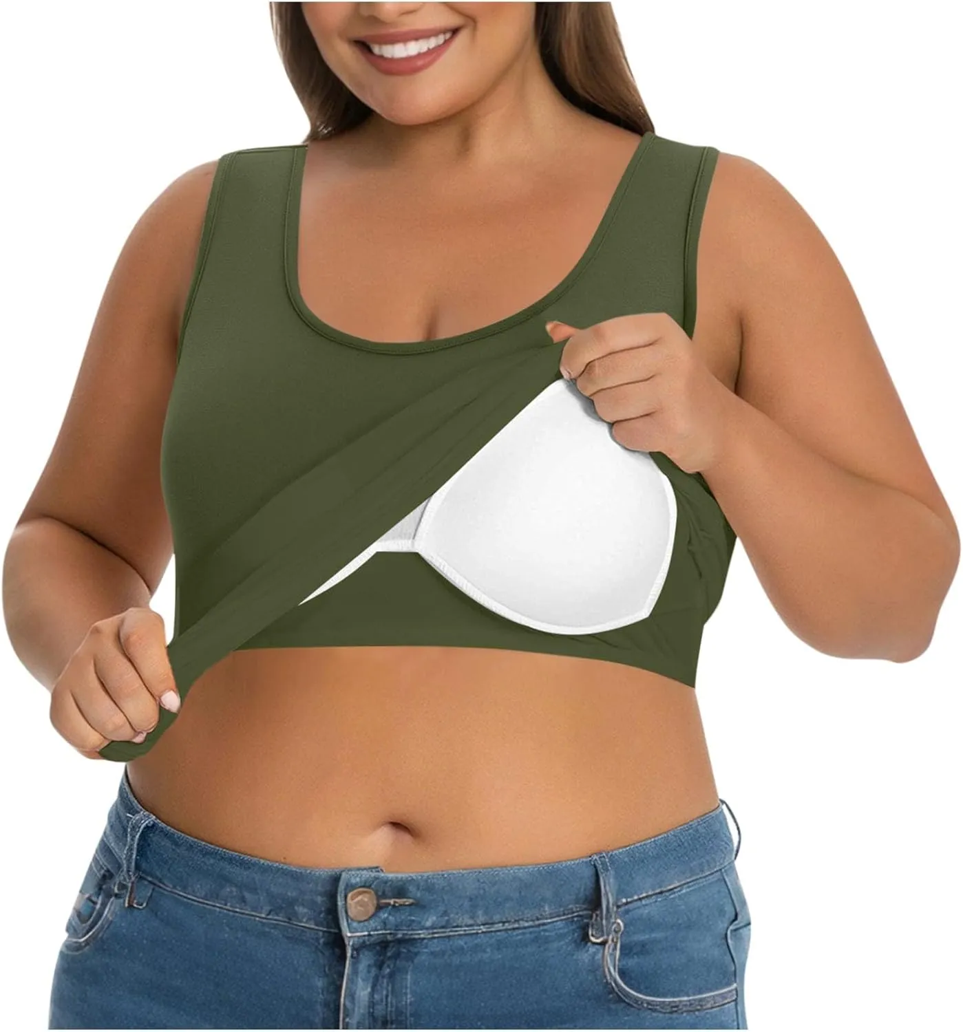 Womens Plus Size Tank Tops with Built in Bra Padded Camisole Shelf Bra Workout Yoga Shirt Casual Basic Undershirt