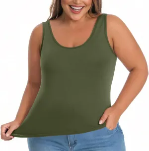 Womens Plus Size Tank Tops with Built in Bra Padded Camisole Shelf Bra Workout Yoga Shirt Casual Basic Undershirt