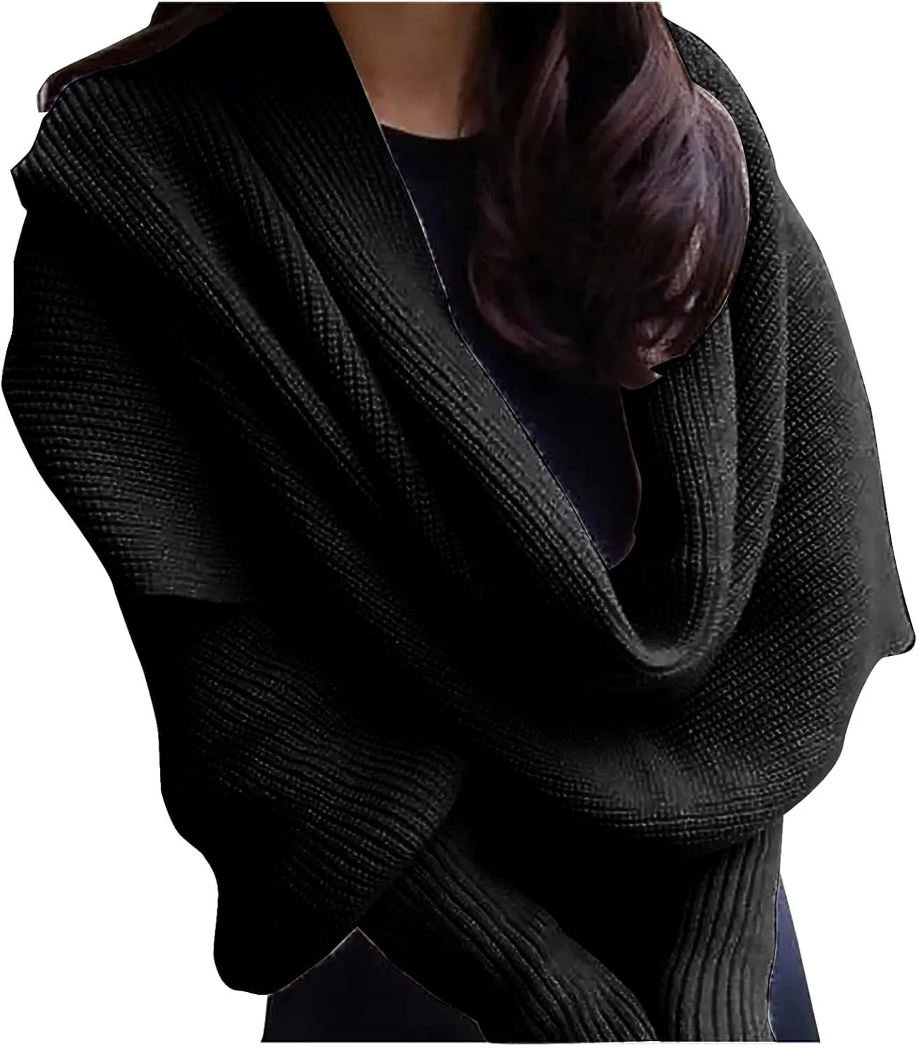 Womens Scarf with Sleeves Winter Cable Knit Sweater Tops Wrap Sweatshirts Soft Plus Size Shawel Warm Crochet Scarves