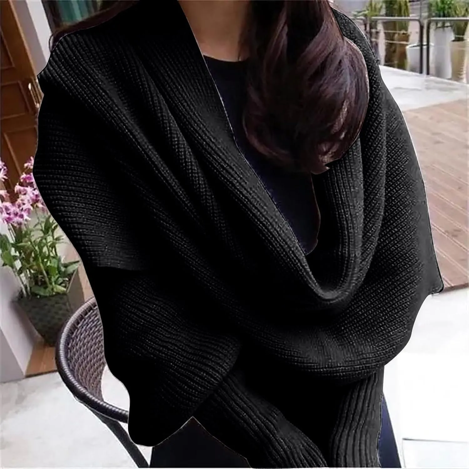 Womens Scarf with Sleeves Winter Cable Knit Sweater Tops Wrap Sweatshirts Soft Plus Size Shawel Warm Crochet Scarves