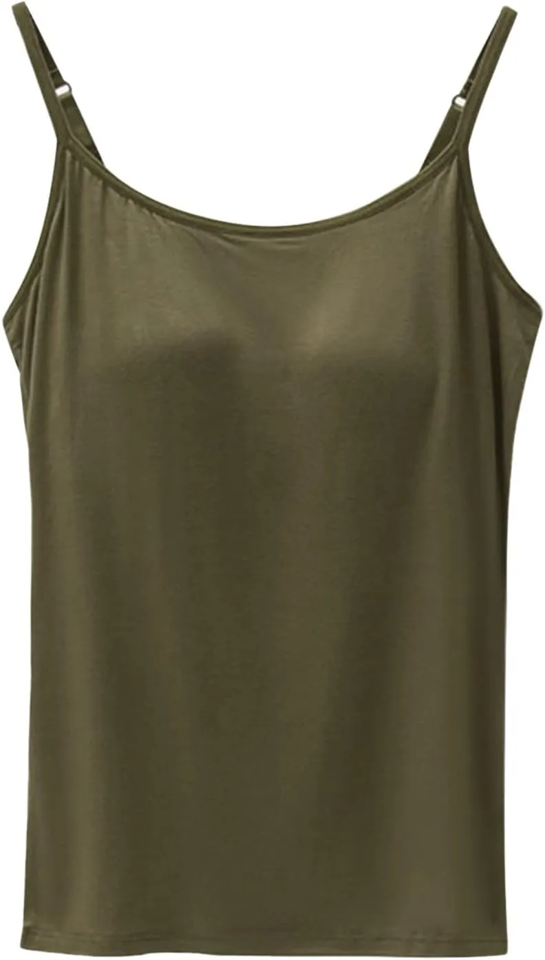 Womens Seamless Adjustable Camisole Built in Shelf Bra Summer Cotton Layering Casual Undershirts Yoga Gym Outfits Tops