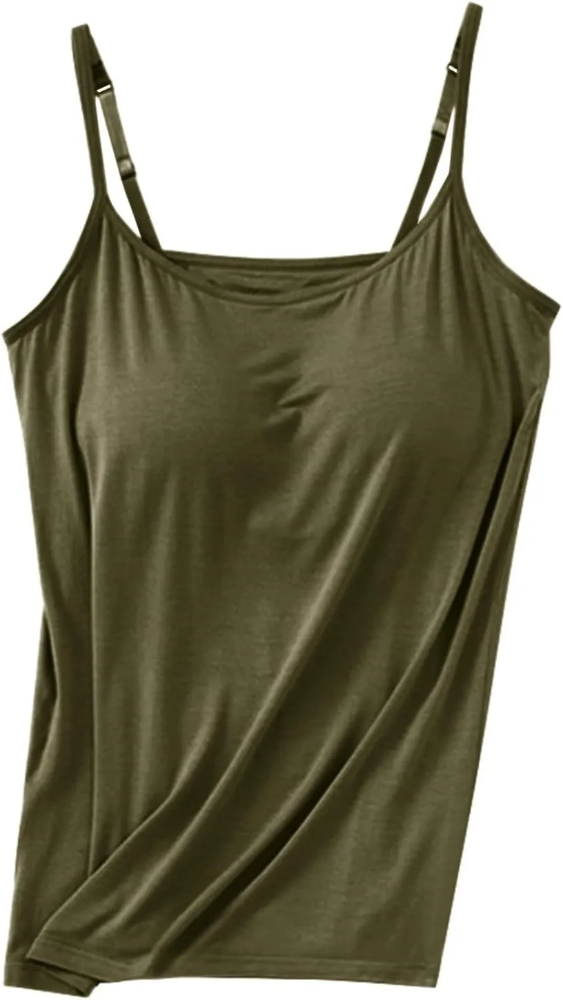 Womens Seamless Adjustable Camisole Built in Shelf Bra Summer Cotton Layering Casual Undershirts Yoga Gym Outfits Tops