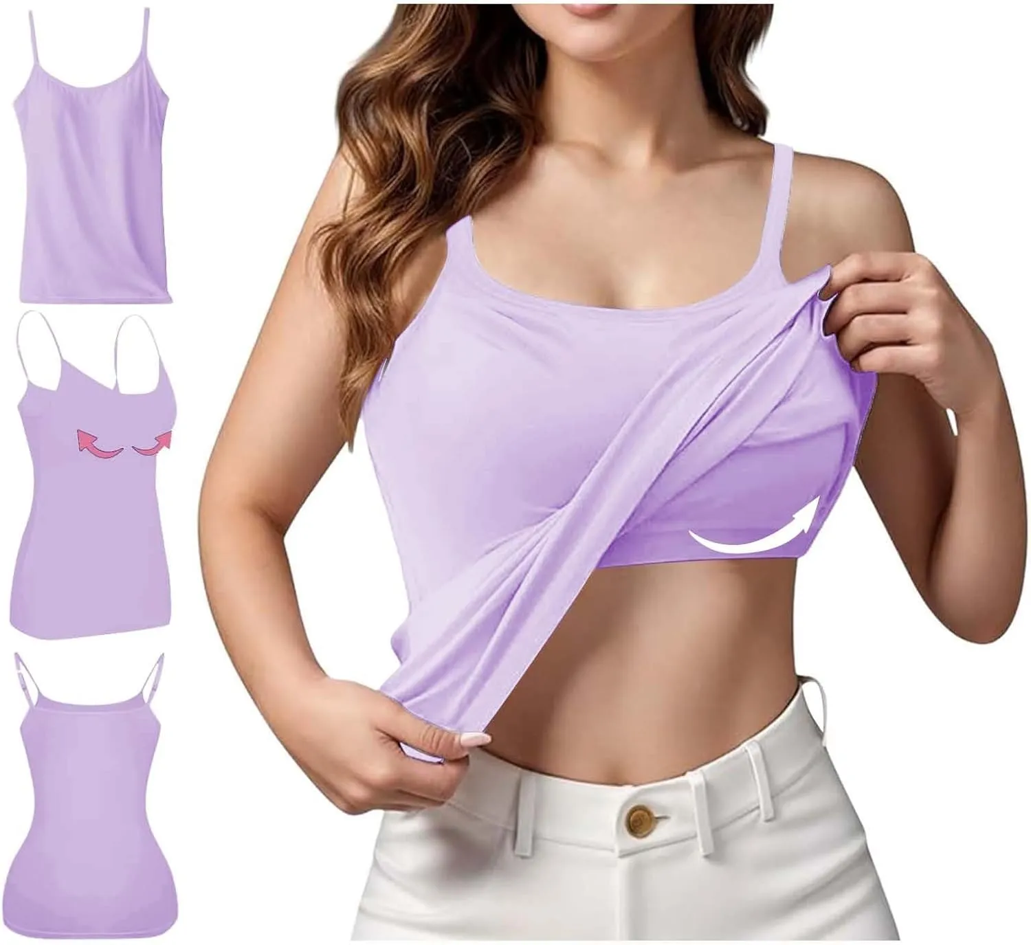 Women's Shaping Cami with Built in Bra, Tummy Control Shapewear Camisole Tops for Woman T-Shirt with Built-in Bra
