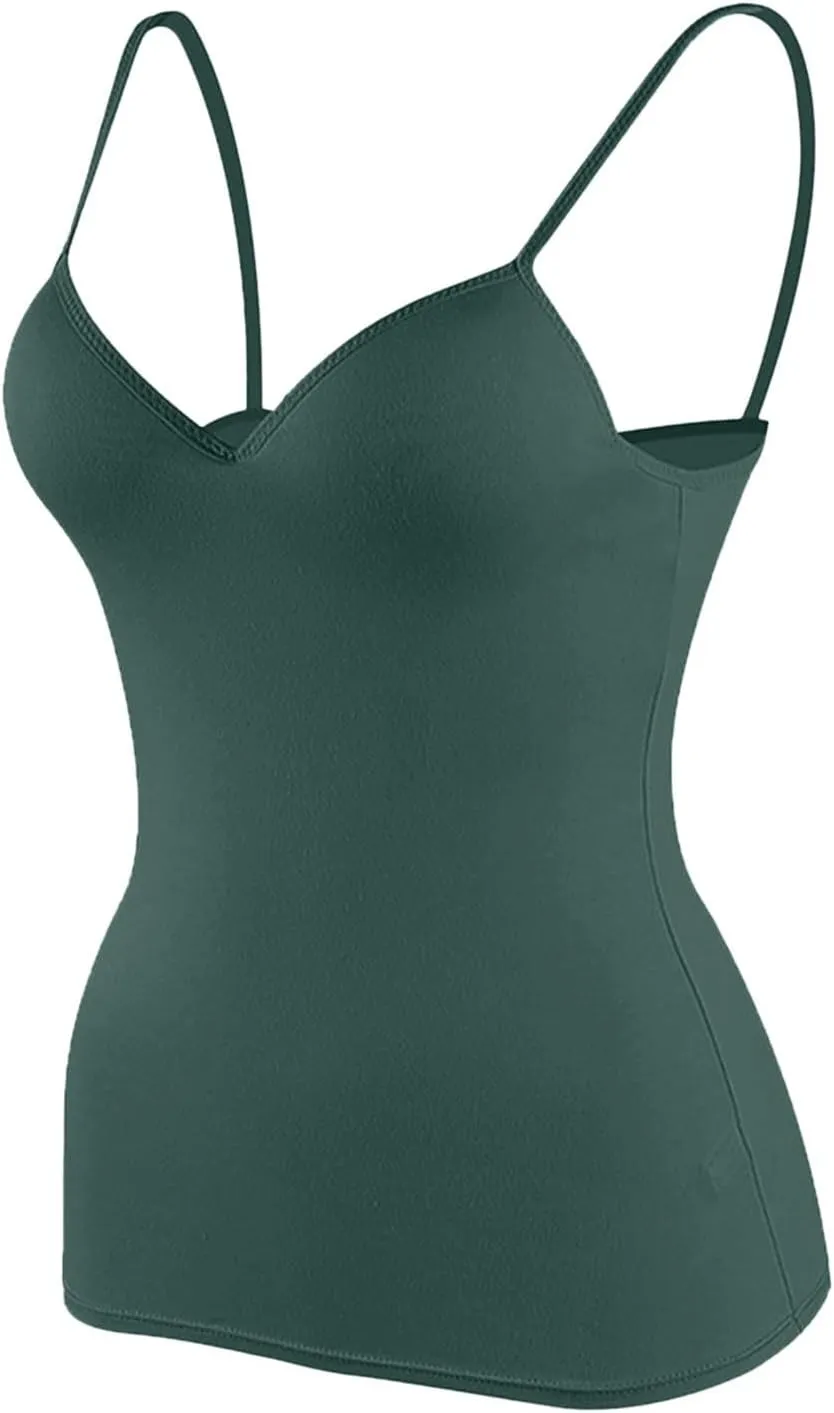 Women's Shelf Bra Camisoles Tops Spaghetti Strap Cami Tank Seamless Cotton Layering Undershirts