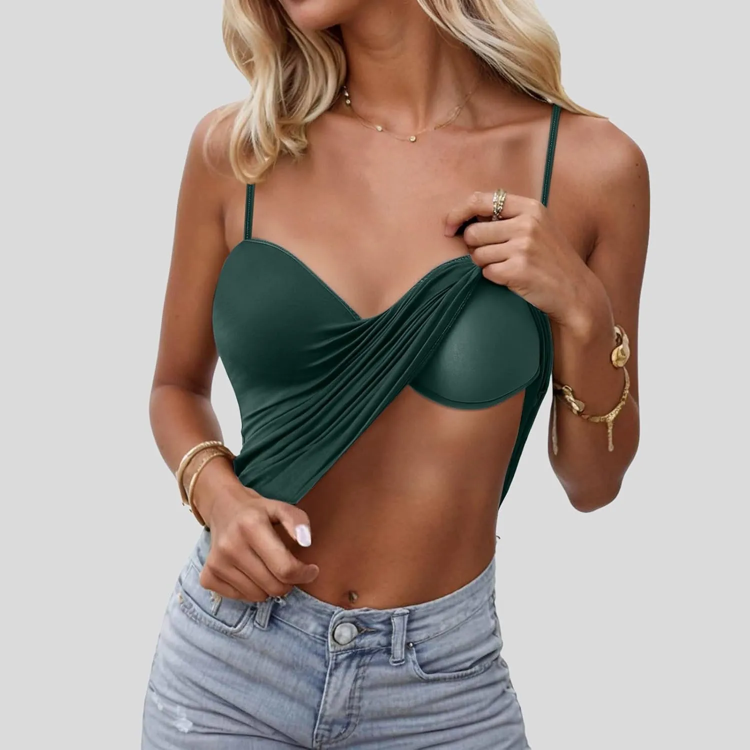 Women's Shelf Bra Camisoles Tops Spaghetti Strap Cami Tank Seamless Cotton Layering Undershirts