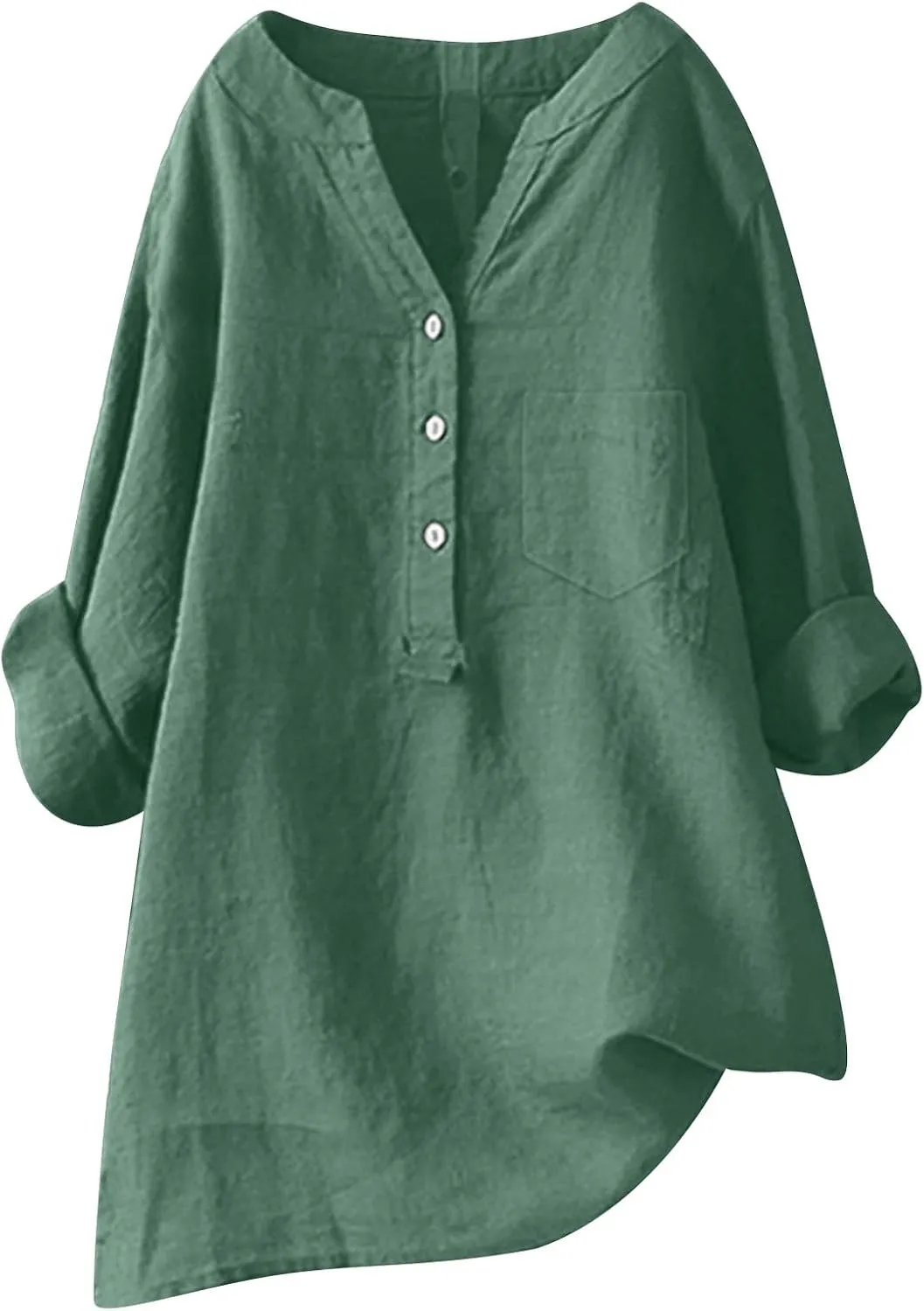 Women's Short Sleeve Linen Shirt Casual V-Neck Dressy T Shirt Floral Print Loose Fit Summer Tops