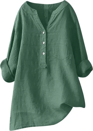 Women's Short Sleeve Linen Shirt Casual V-Neck Dressy T Shirt Floral Print Loose Fit Summer Tops