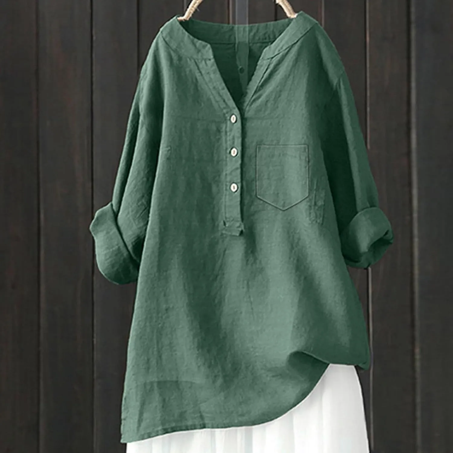 Women's Short Sleeve Linen Shirt Casual V-Neck Dressy T Shirt Floral Print Loose Fit Summer Tops