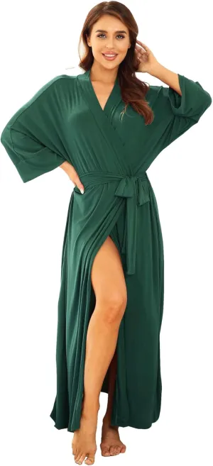 Women's Soft Robes Lightweight Kimono Loungewear Long Nightgown Knit Bathrobe Casual Sleepwear Pajamas with Pockets