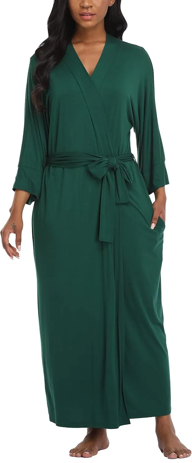 Women's Soft Robes Lightweight Kimono Loungewear Long Nightgown Knit Bathrobe Casual Sleepwear Pajamas with Pockets