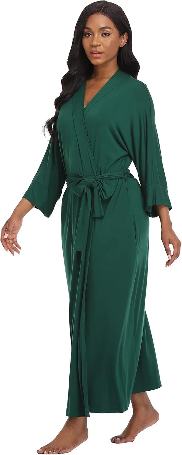 Women's Soft Robes Lightweight Kimono Loungewear Long Nightgown Knit Bathrobe Casual Sleepwear Pajamas with Pockets