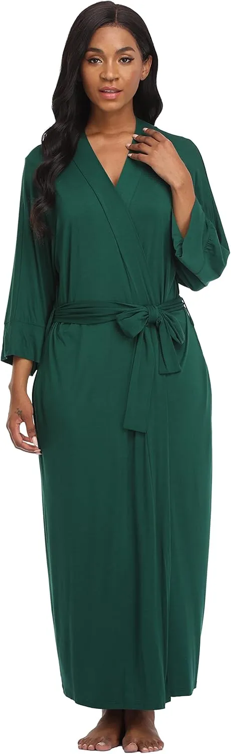 Women's Soft Robes Lightweight Kimono Loungewear Long Nightgown Knit Bathrobe Casual Sleepwear Pajamas with Pockets
