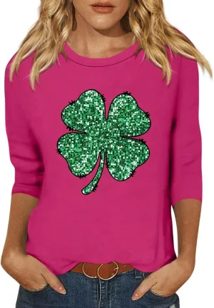 Womens St. Patrick's Day Shirts 3/4 Sleeve Green Shirts for Women Lucky,3/4 Sleeve Shirts for Women Cotton Fall T Shirts