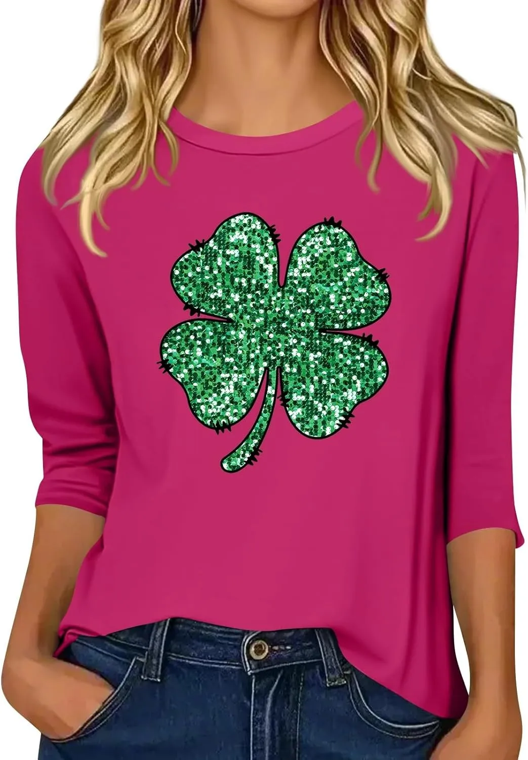Womens St. Patrick's Day Shirts 3/4 Sleeve Green Shirts for Women Lucky,3/4 Sleeve Shirts for Women Cotton Fall T Shirts