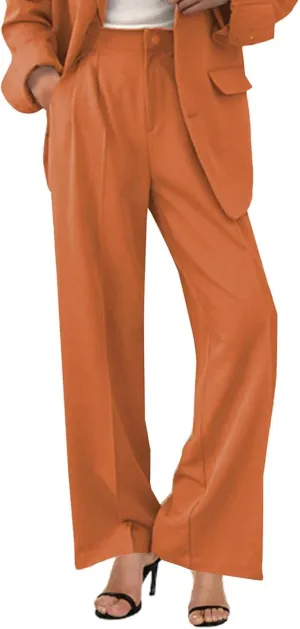 Womens Suit Pants Dressy Elegant Straight Leg Business Office Trousers High Waist Solid Color Formal Classy Work Pants