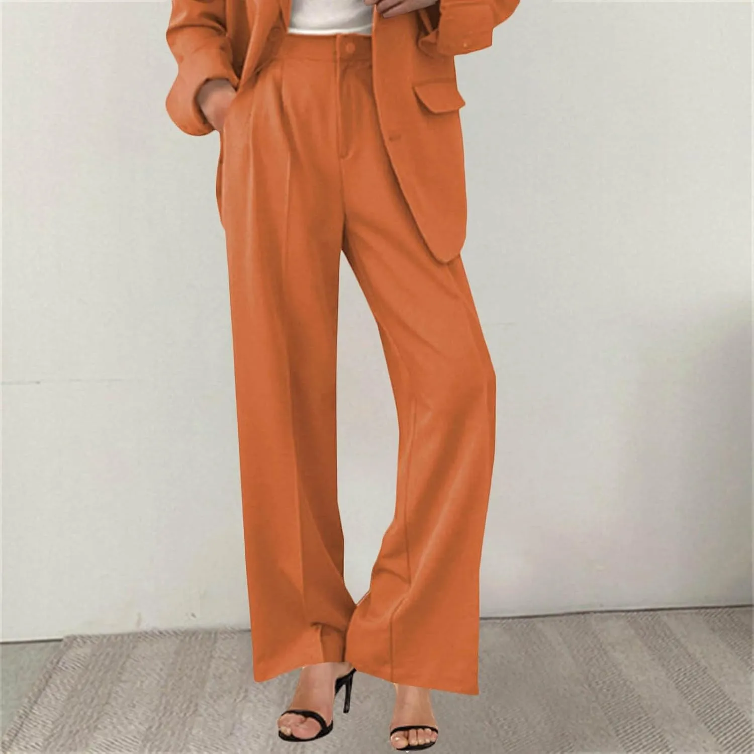 Womens Suit Pants Dressy Elegant Straight Leg Business Office Trousers High Waist Solid Color Formal Classy Work Pants