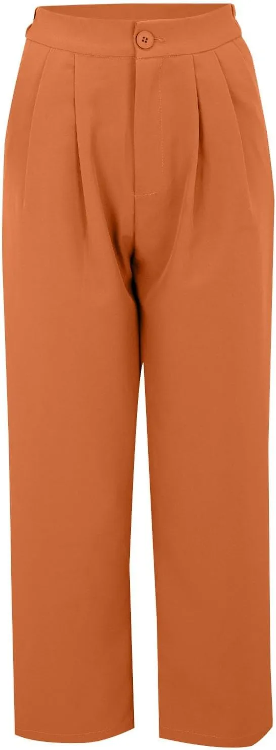 Womens Suit Pants Dressy Elegant Straight Leg Business Office Trousers High Waist Solid Color Formal Classy Work Pants