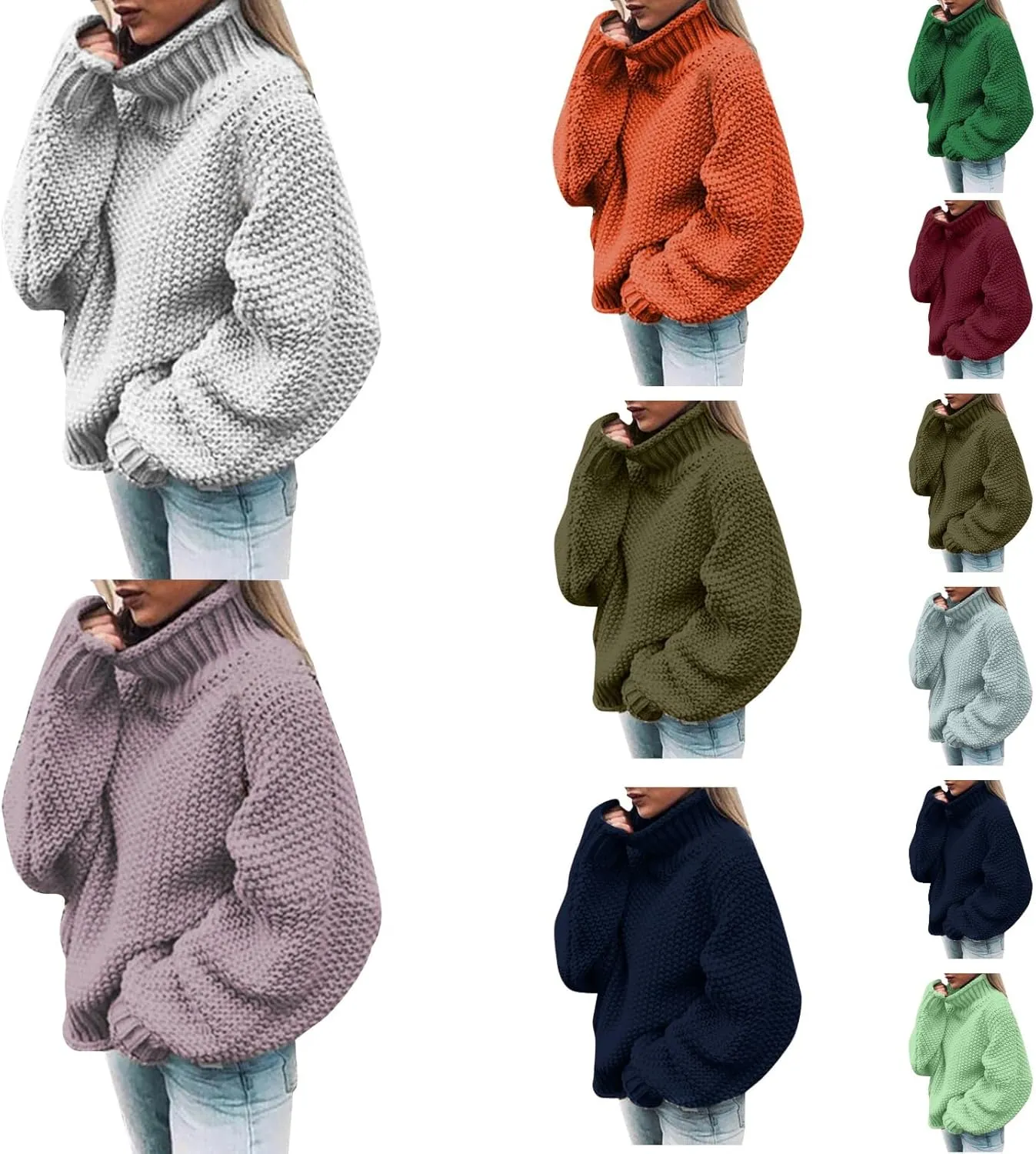 Women's Sweater Oversize Casual Solid Turtleneck Chunky Knit Long Sleeve Tops Trendy Pullover Jumper Thermal Shirts
