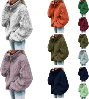 Women's Sweater Oversize Casual Solid Turtleneck Chunky Knit Long Sleeve Tops Trendy Pullover Jumper Thermal Shirts