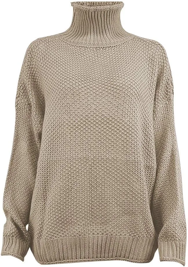 Women's Sweater Oversize Casual Solid Turtleneck Chunky Knit Long Sleeve Tops Trendy Pullover Jumper Thermal Shirts