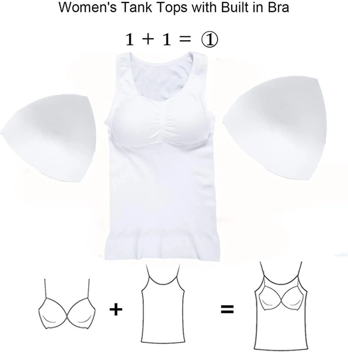 Womens Tank Tops Camisole with Built in Padded Bra Vest Cami Shelf Bra Casual Wide Strap Yoga Shirt