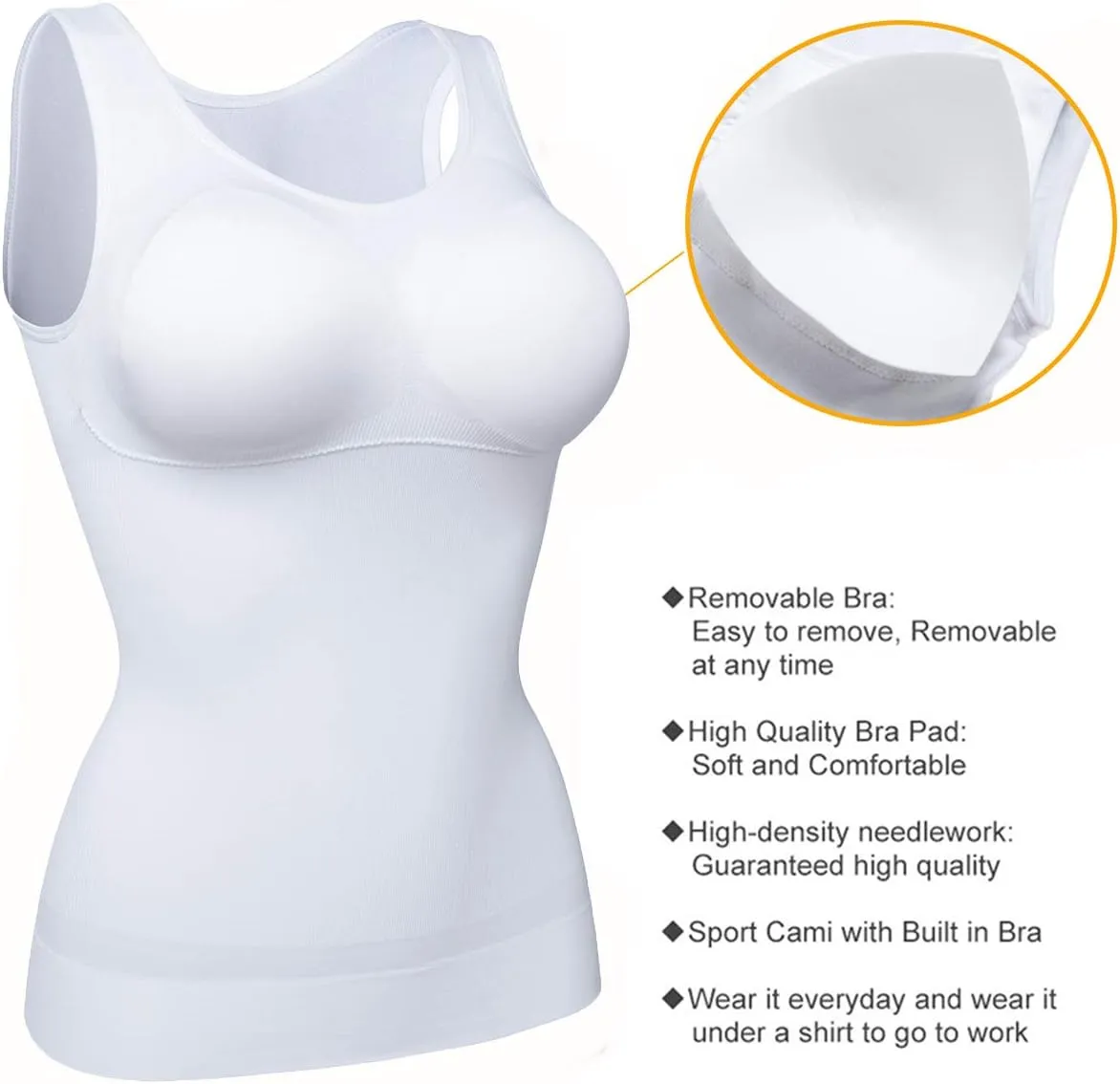 Womens Tank Tops Camisole with Built in Padded Bra Vest Cami Shelf Bra Casual Wide Strap Yoga Shirt