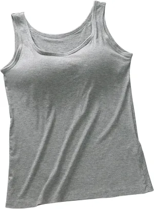 Womens Tank Tops with Built in Bra Summer Casual Basic Modal Padded Yoga Shirts Loose V Neck Workout Camisoles Tees