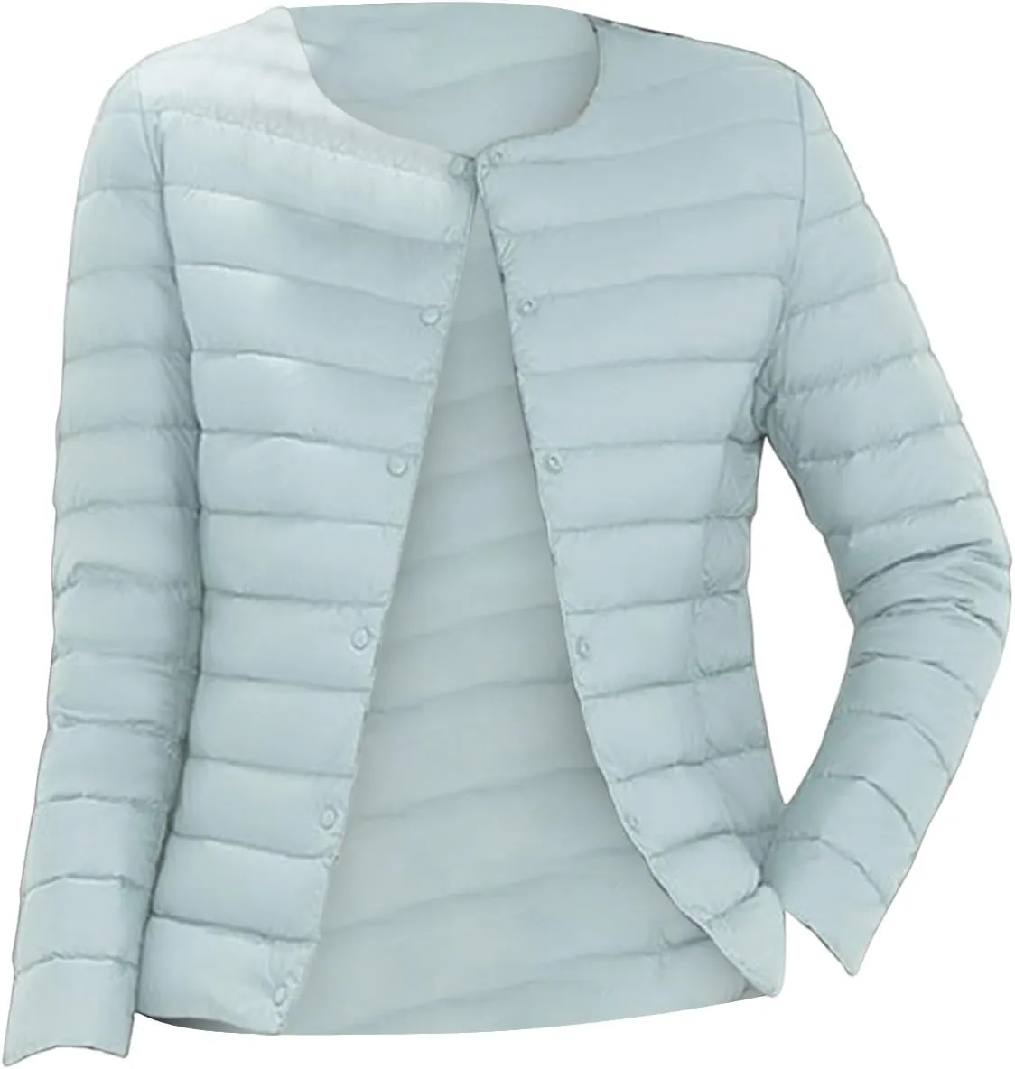 Women's Thin Down Jacket Classic Crewneck Puffer Solid Color Slim Fitting Coat 2023 Fall Winter Casual Comfy Thermal Outwear