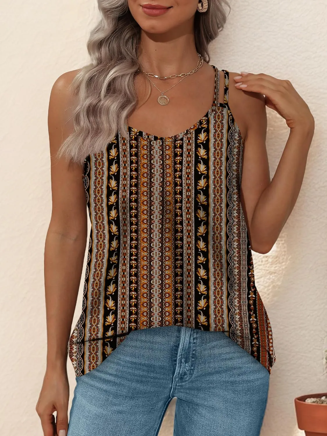 XIEERDUO Womens Tank Tops Spaghetti Strap Camisoles Eyelet Embroidery Scoop Neck Tops