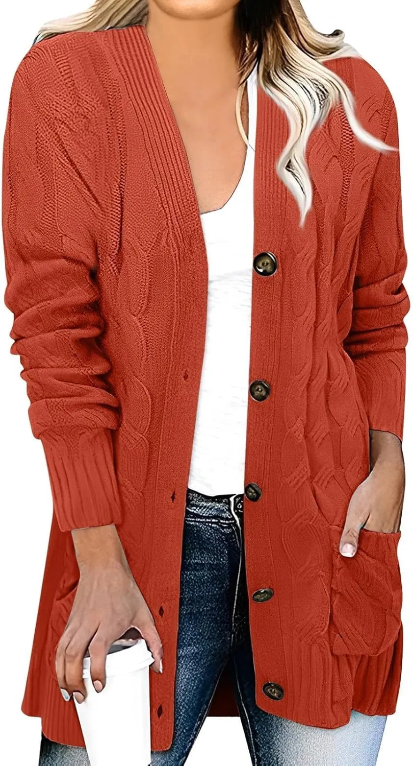 XUNRYAN Womens Sweaters Cardigan Dressy Buttons Chunky Knit Sweater Jackets Cable Knit Shawl Wraps Robes Outwear Winter Coat