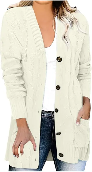 XUNRYAN Womens Sweaters Cardigan Dressy Buttons Chunky Knit Sweater Jackets Cable Knit Shawl Wraps Robes Outwear Winter Coat