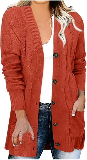 XUNRYAN Womens Sweaters Cardigan Dressy Buttons Chunky Knit Sweater Jackets Cable Knit Shawl Wraps Robes Outwear Winter Coat