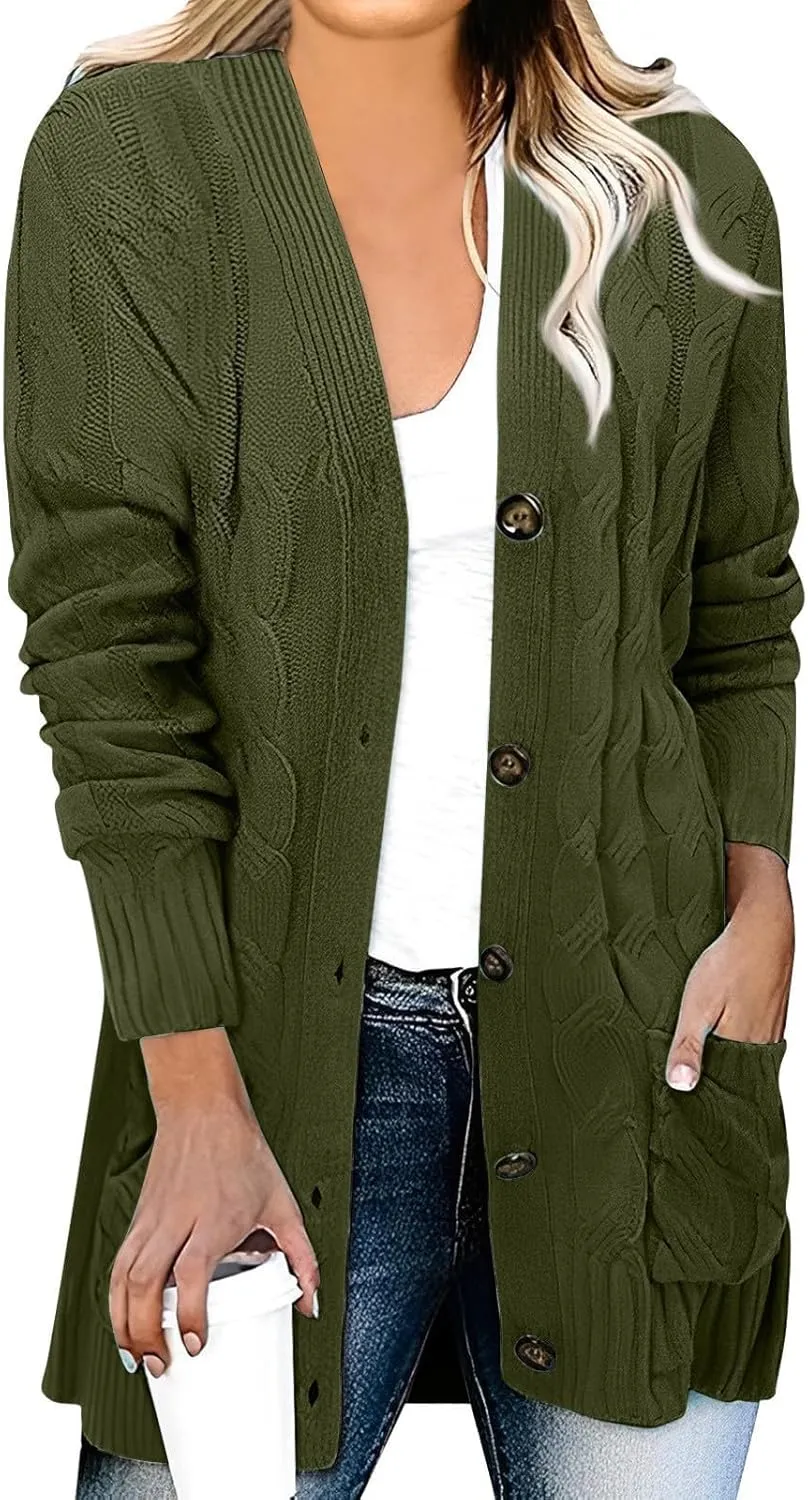XUNRYAN Womens Sweaters Cardigan Dressy Buttons Chunky Knit Sweater Jackets Cable Knit Shawl Wraps Robes Outwear Winter Coat