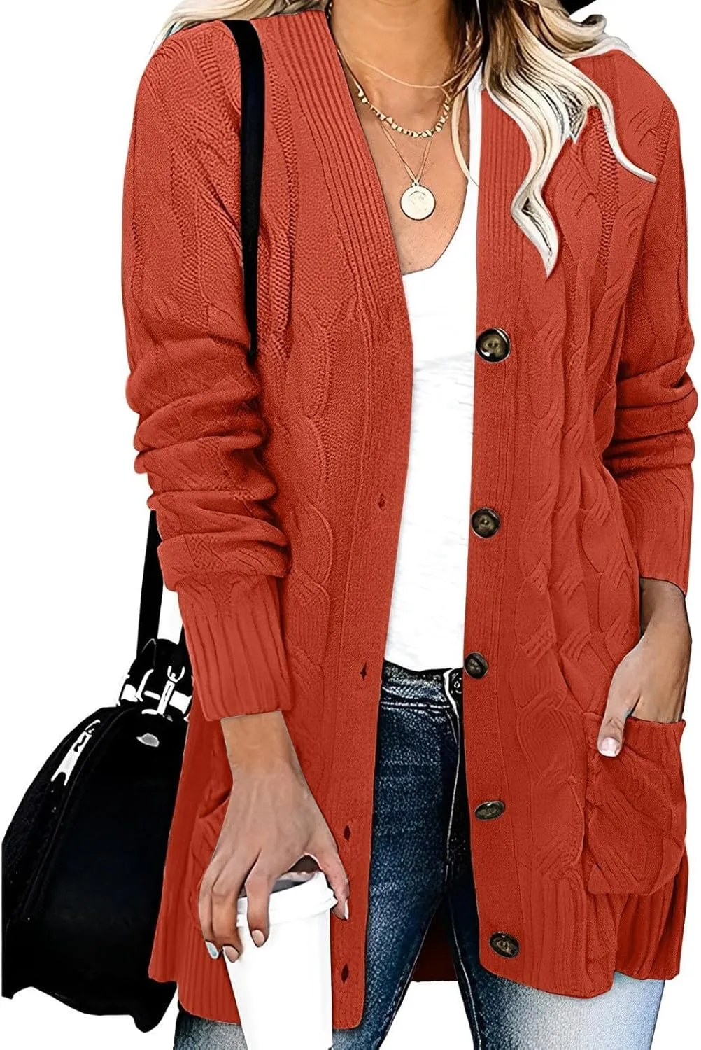 XUNRYAN Womens Sweaters Cardigan Dressy Buttons Chunky Knit Sweater Jackets Cable Knit Shawl Wraps Robes Outwear Winter Coat