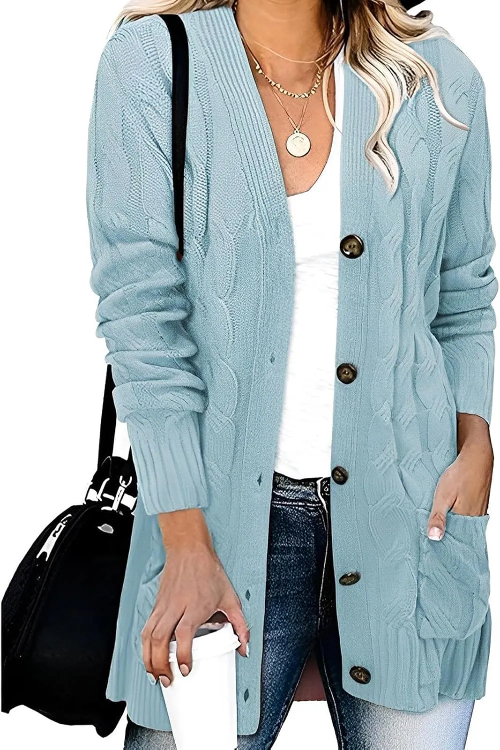 XUNRYAN Womens Sweaters Cardigan Dressy Buttons Chunky Knit Sweater Jackets Cable Knit Shawl Wraps Robes Outwear Winter Coat