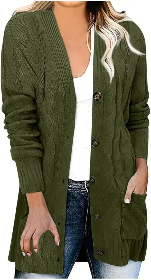 XUNRYAN Womens Sweaters Cardigan Dressy Buttons Chunky Knit Sweater Jackets Cable Knit Shawl Wraps Robes Outwear Winter Coat
