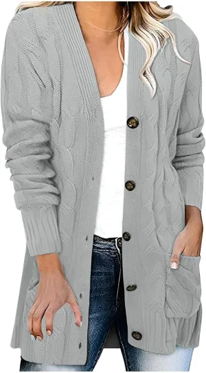 XUNRYAN Womens Sweaters Cardigan Dressy Buttons Chunky Knit Sweater Jackets Cable Knit Shawl Wraps Robes Outwear Winter Coat
