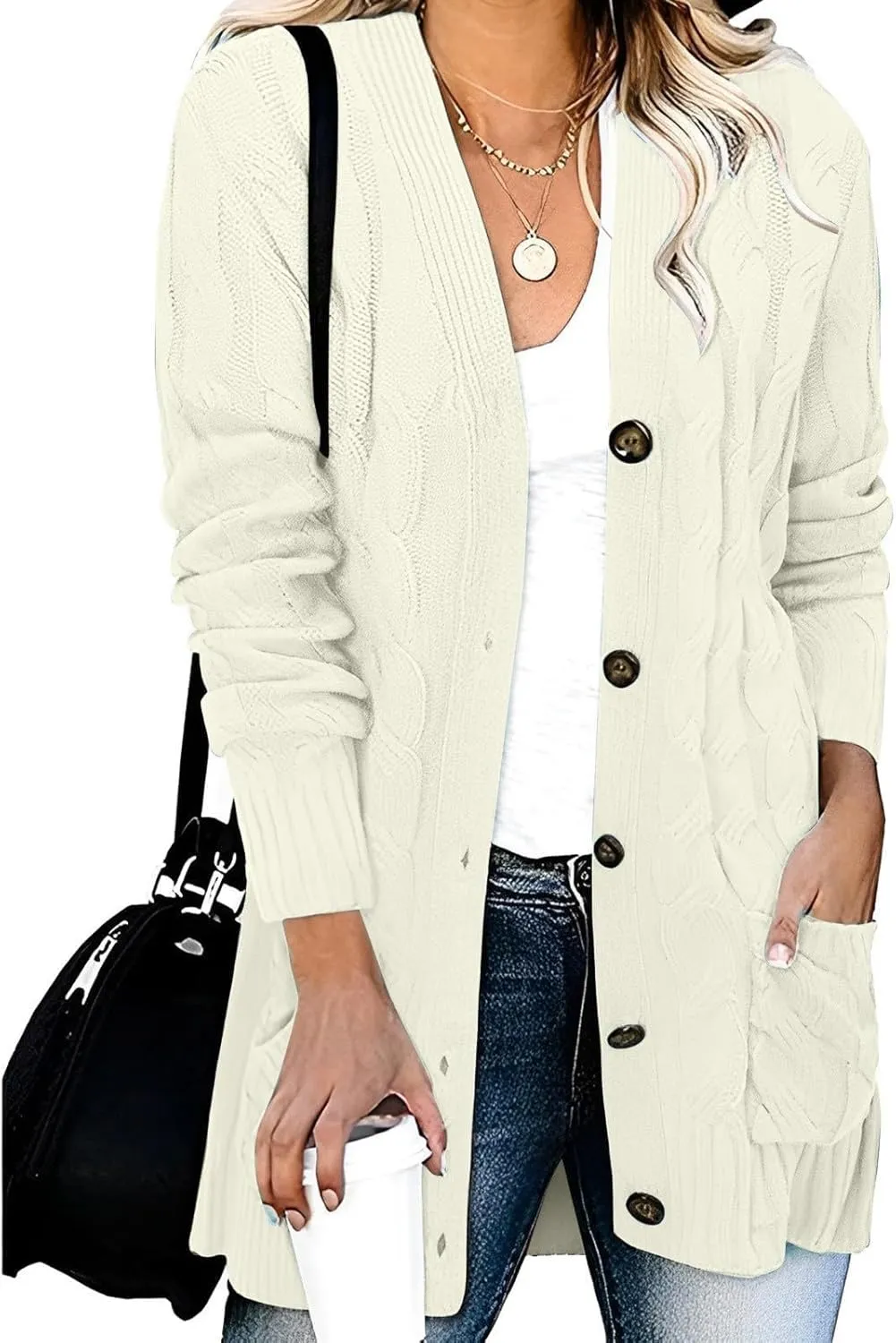 XUNRYAN Womens Sweaters Cardigan Dressy Buttons Chunky Knit Sweater Jackets Cable Knit Shawl Wraps Robes Outwear Winter Coat