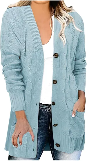 XUNRYAN Womens Sweaters Cardigan Dressy Buttons Chunky Knit Sweater Jackets Cable Knit Shawl Wraps Robes Outwear Winter Coat