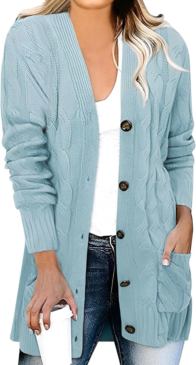 XUNRYAN Womens Sweaters Cardigan Dressy Buttons Chunky Knit Sweater Jackets Cable Knit Shawl Wraps Robes Outwear Winter Coat