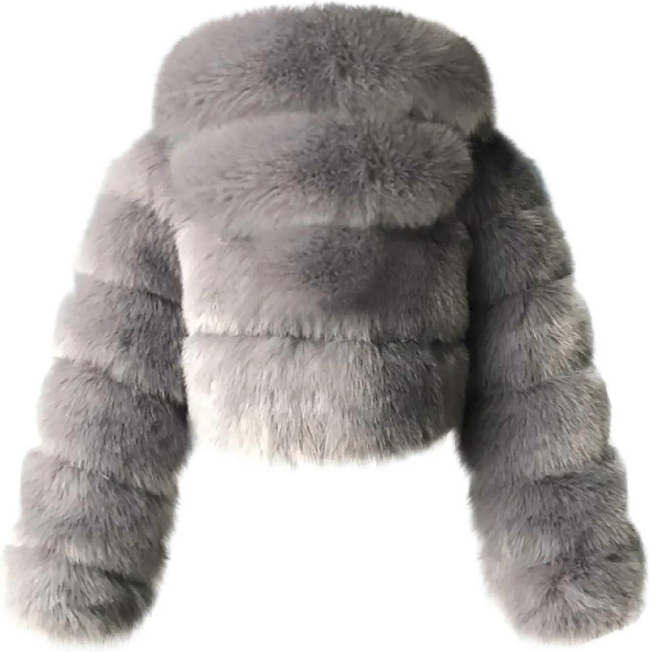 YRAETENM Women Fluffy Faux Fur Coat Cropped Zip up Thicken Bubble Coats Warm Long Sleeve Winter Teddy Jackets with Fuzzy Hood