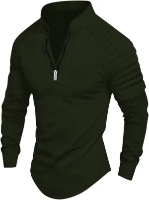 Zipper Shirts for Men's Slim Fit Shirt Casual Stretch Shoulder Pleated Zip Shirt T Shirt Pack Men Mens Shirts