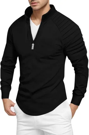 Zipper Shirts for Men's Slim Fit Shirt Casual Stretch Shoulder Pleated Zip Shirt T Shirt Pack Men Mens Shirts