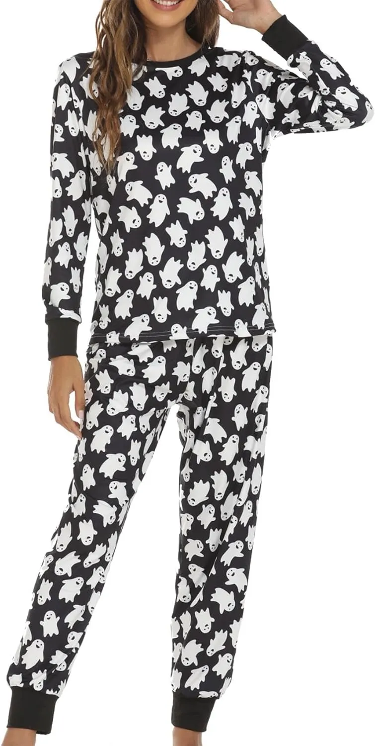 ZWRXW Pajamas Sets for Women Super-Soft Long Sleeve Top with Pants Christmas Pajamas Stripe/Leopard/Gradient Print