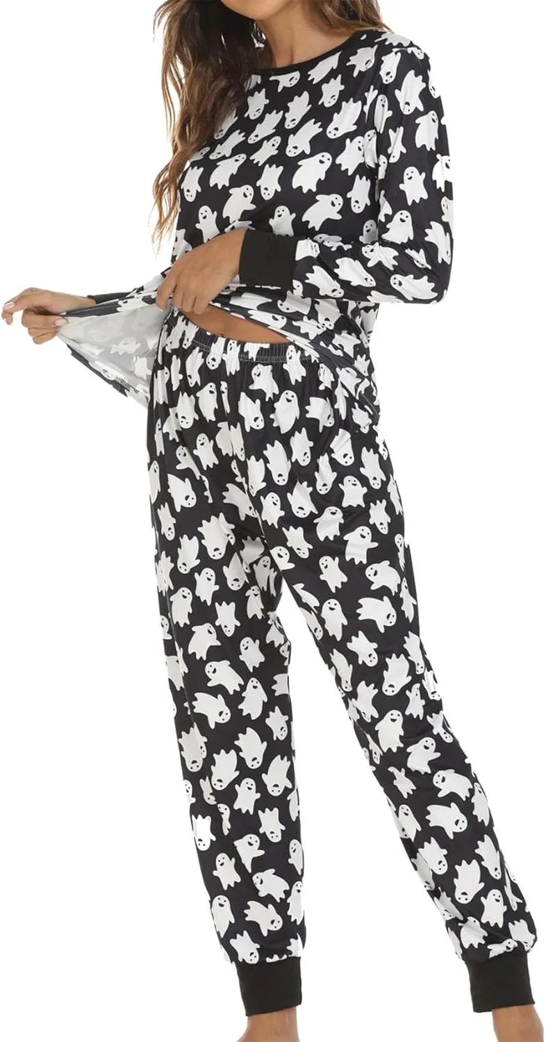 ZWRXW Pajamas Sets for Women Super-Soft Long Sleeve Top with Pants Christmas Pajamas Stripe/Leopard/Gradient Print